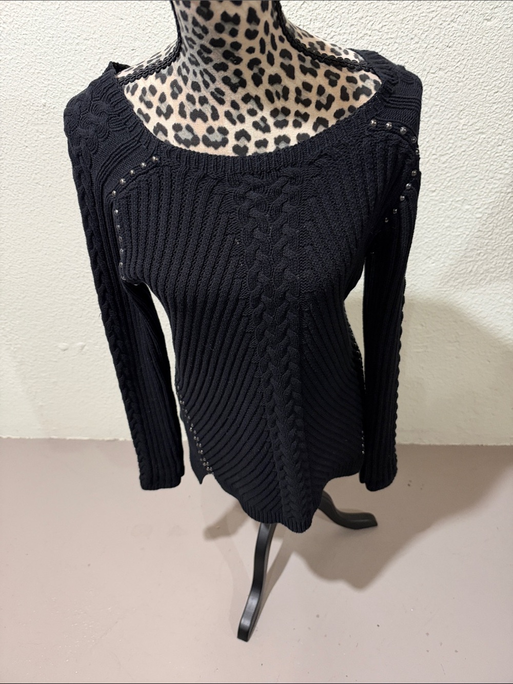 Philosophy Black Cable-Knit Sweater with Stud Accents